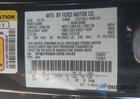 2025 Ford Bronco Sport Big Bend из США, поврежденный, VIN 3FMCR9BN1SRE19439